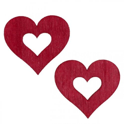 Dekoratyvinės širdelės barstomos dekoracijos medinės širdelės raudonos Ø2cm 144psl