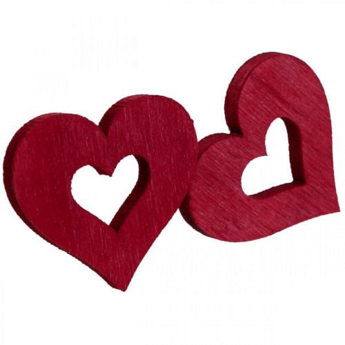 Dekoratyvinės širdelės barstomos dekoracijos medinės širdelės raudonos Ø2cm 144psl