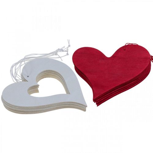 daiktų Dekoratyvinės širdelės pakabinimui medinė širdelė raudona/balta 12cm 12vnt