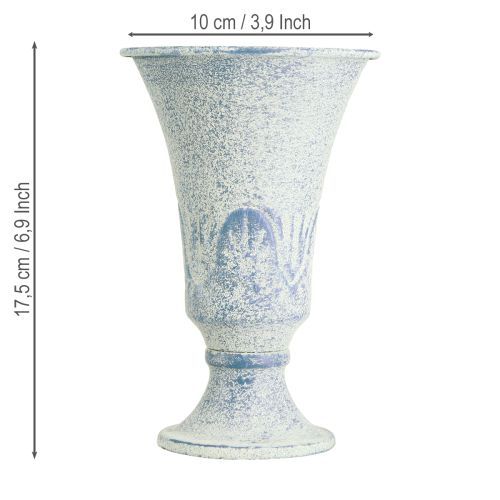 daiktų Dekoratyvinė taurė metalinė senovinė balta mėlyna Ø11cm H17,5cm