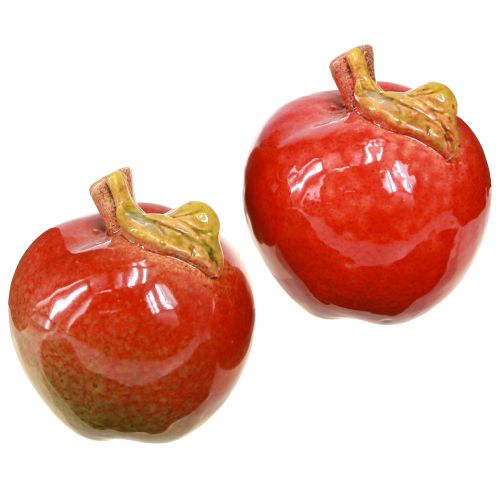 Dekoratyvinė keraminė stalo dekoracija obuoliai rudeniniai raudonai žali A7.5cm 4 vnt.
