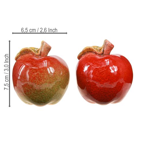daiktų Dekoratyvinė keraminė stalo dekoracija obuoliai rudeniniai raudonai žali A7.5cm 4 vnt.