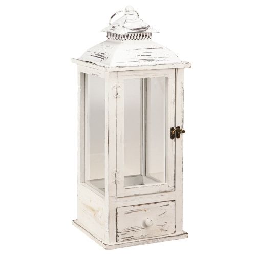 Floristik24 Dekoratyvinis žibintas vintage su stalčiumi baltas 20×20cm H51cm