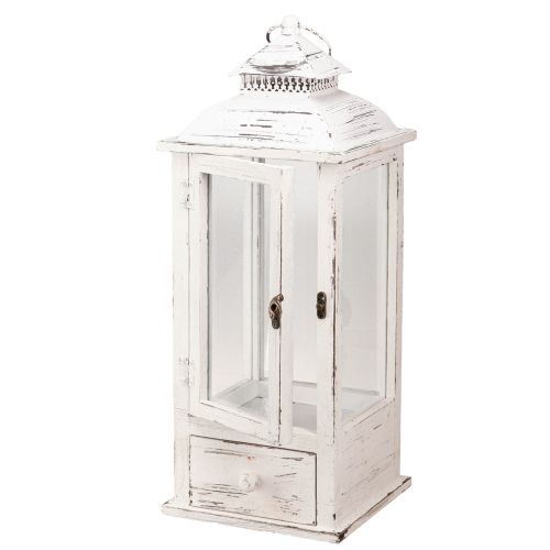 Floristik24 Dekoratyvinis žibintas vintage su stalčiumi baltas 20×20cm H51cm