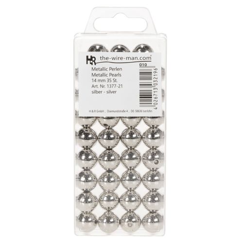Dekoratyviniai karoliukai, sidabro metalo spalvos, 14 mm, 35 vnt. | Floristik24.lt