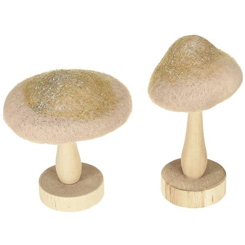 Floristik24 Dekoratyvinis grybas iš medžio, veltinio, su blizgučiais stalo dekoracijoje Adventas, aukštis 11 cm, 4 vnt.