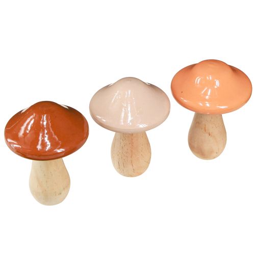 daiktų Dekoratyviniai mediniai grybai rudai smėlio spalvos oranžiniai Ø7,5cm H10cm 3 vnt