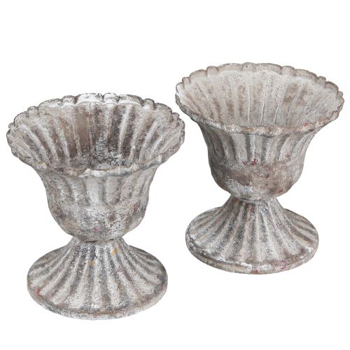 Floristik24 Dekoratyvinis puodelis Rustic Antique Chalice Pilka Balta Ø8cm A8.5cm 2vnt.