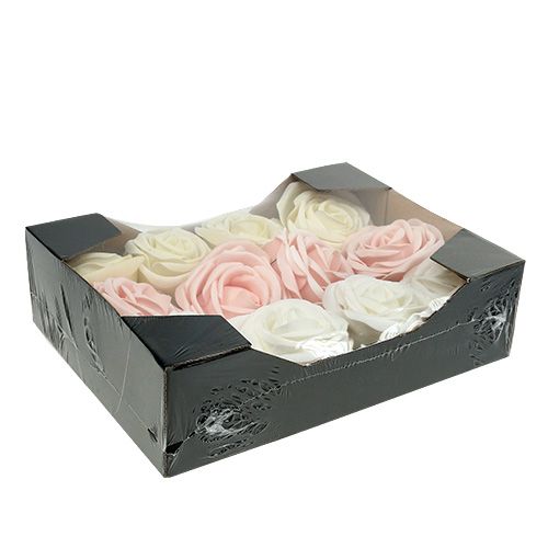 Floristik24 Deco rožių mišinys balta, rožinė, kreminė Ø7,5cm 12v
