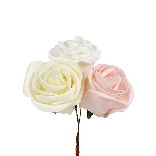 Floristik24 Deco rose balta, kreminė, rožinė mišrainė Ø6cm 24vnt