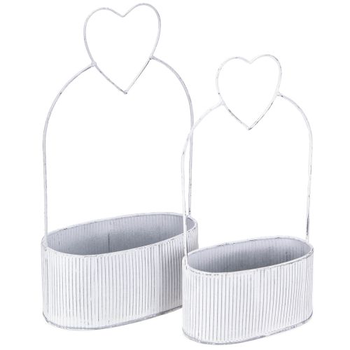 daiktų Dekoratyvinis dubuo ovalus metalinis su širdele balta 20/16cm rinkinys po 2 vnt