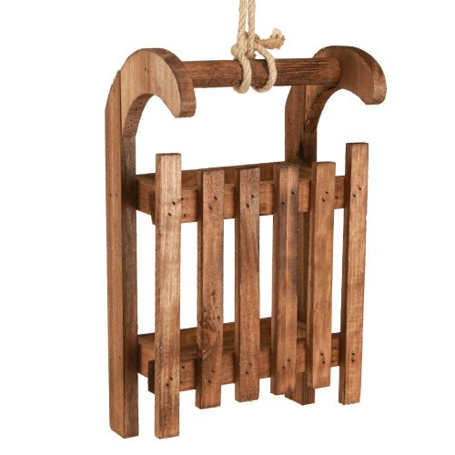 Dekoratyvinės rogės rudos žiemos puošmenos iš medžio 30x18x12cm