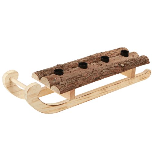 Dekoratyvinės rogės iš medžio žievės, 4 žvakidės, 40 × 12,5 cm
