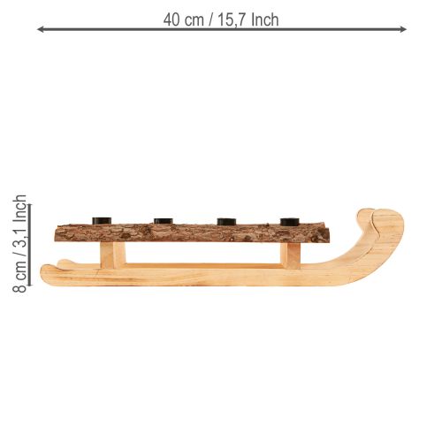 daiktų Dekoratyvinės rogės iš medžio žievės, 4 žvakidės, 40 × 12,5 cm
