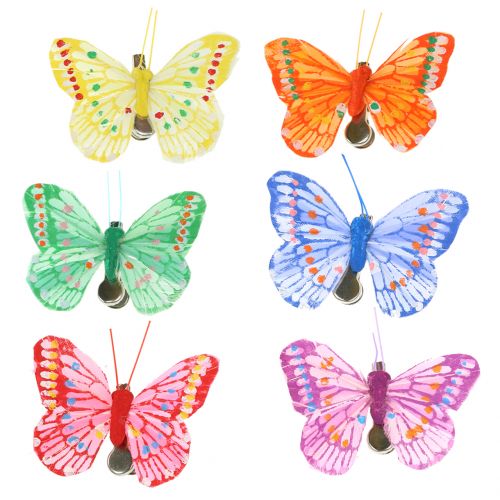 Floristik24 Dekoratyviniai drugeliai ant segtuko, įvairių spalvų 6cm 24vnt
