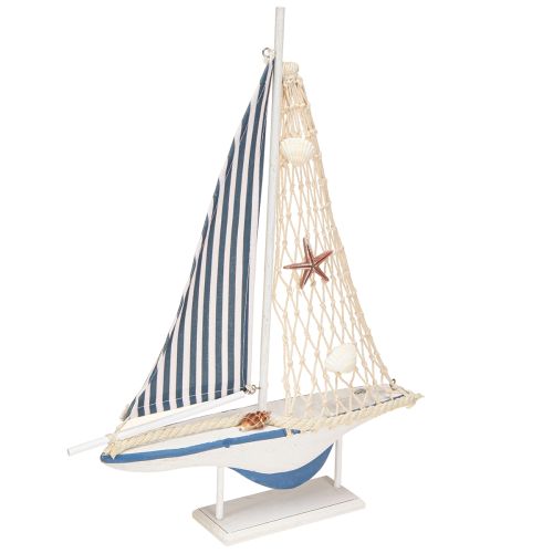 daiktų Dekoratyvinės burlaivio medinės kriauklės balta mėlyna L26.5cm H37cm