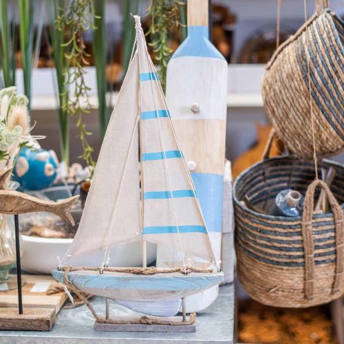 Floristik24 Deco burlaivio medžio mėlyna-balta jūrinė stalo puošmena H54,5cm