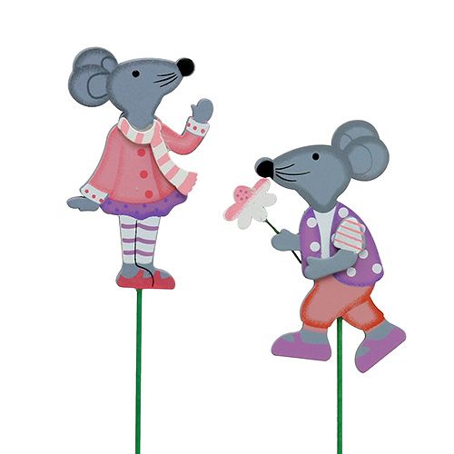 Floristik24 Dekoratyvinė kištukinė pelė su gėle 8,5cm 14vnt