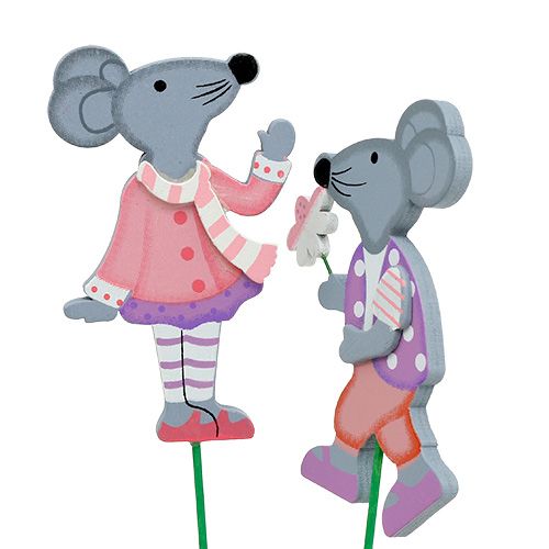 Floristik24 Dekoratyvinė kištukinė pelė su gėle 8,5cm 14vnt