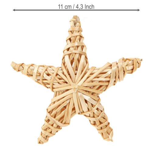 daiktų Dekoratyvinės žvaigždės formos Kalėdų eglutės dekoracijos iš natūralaus rotango, 11 cm, 6 vnt.