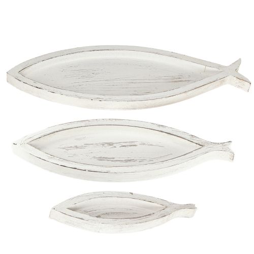 Floristik24 Dekoratyvinis padėklas Medinis Žuvis Baltas Natūralus L30/40/50cm Rinkinys iš 3 vnt