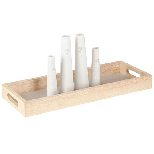 Floristik24 Dekoratyvinis padėklas Wood Mini Vazos Keraminės Baltas Auksas 35x14cm