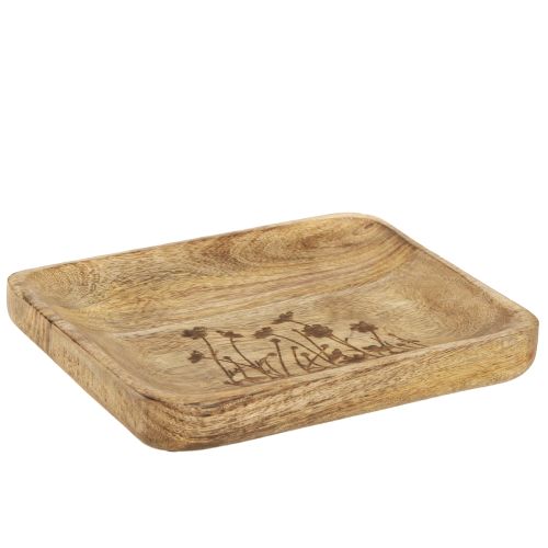 Floristik24 Dekoratyvinis medinis padėklas su gėlių raštu mango mediena 20×15,5 cm