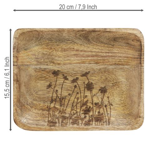 daiktų Dekoratyvinis medinis padėklas su gėlių raštu mango mediena 20×15,5 cm