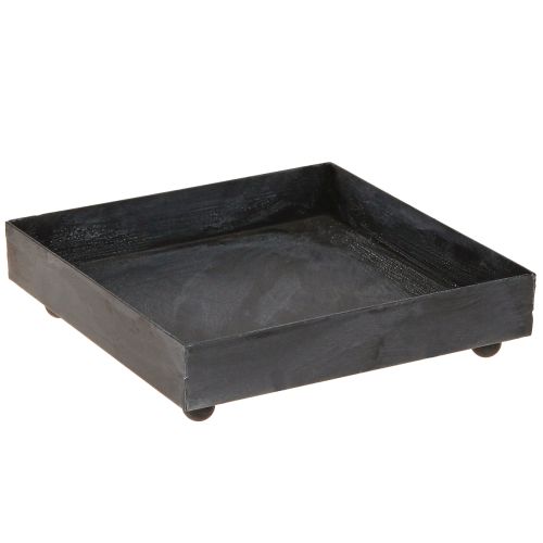 Dekoratyvinis metalinis padėklas, juodai pilkas, nuplautas, 15 × 15 cm, 2 vnt.