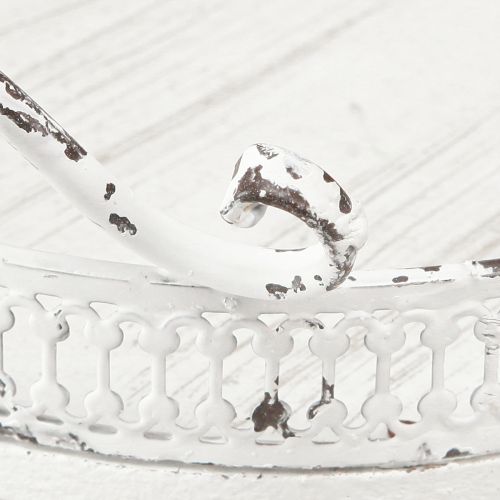 Floristik24 Dekoratyvinis padėklas metalinė balta rankena shabby chic Ø20cm H8cm