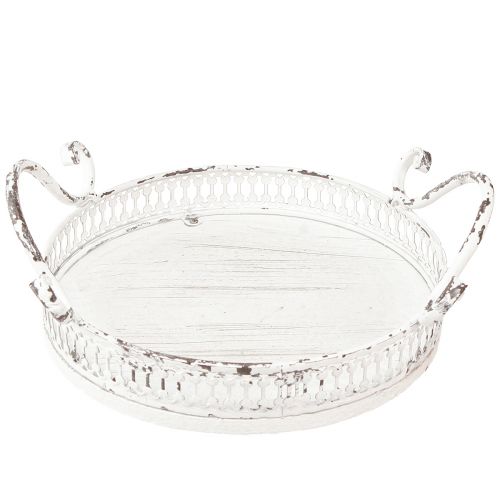 Floristik24 Dekoratyvinis padėklas metalinė balta rankena shabby chic Ø20cm H8cm