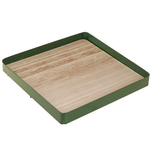 Dekoratyvinis padėklas metalinis kvadratinis žalias medinis pagrindas 25,5 × 25,5 cm