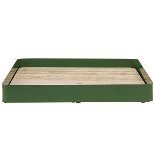 daiktų Dekoratyvinis padėklas metalinis kvadratinis žalias medinis pagrindas 25,5 × 25,5 cm