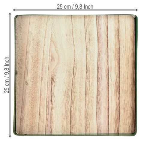 daiktų Dekoratyvinis padėklas metalinis kvadratinis žalias medinis pagrindas 25,5 × 25,5 cm