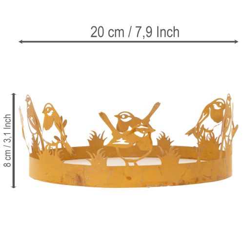 Dekoratyvinis padėklas, stalo dekoracija su paukščiais, pavasarinė dekoracija, rūdinto metalo, Ø20cm, aukštis 8.5cm | Floristik24.lt