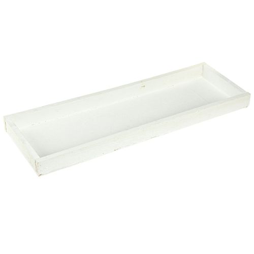 daiktų Dekoratyvinis padėklas pailgas medinis padėklas baltas nušiuręs 42×14×3cm 3vnt