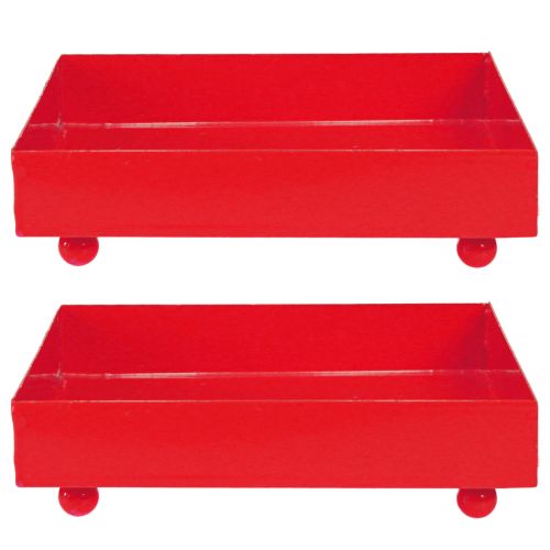 daiktų Dekoratyvinis padėklas kvadratinis raudonas metalinis padėklas 15 × 15 cm 2 vnt.