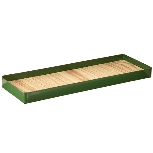 Dekoratyvinis padėklas stačiakampis žalias metalinis medinis pagrindas 41 × 14 cm