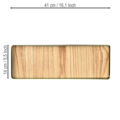 daiktų Dekoratyvinis padėklas stačiakampis žalias metalinis medinis pagrindas 41 × 14 cm