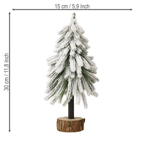 Floristik24 Dekoratyvinė Kalėdų eglutė, padengta sniegu, ant medinio pagrindo Ø15cm A30cm
