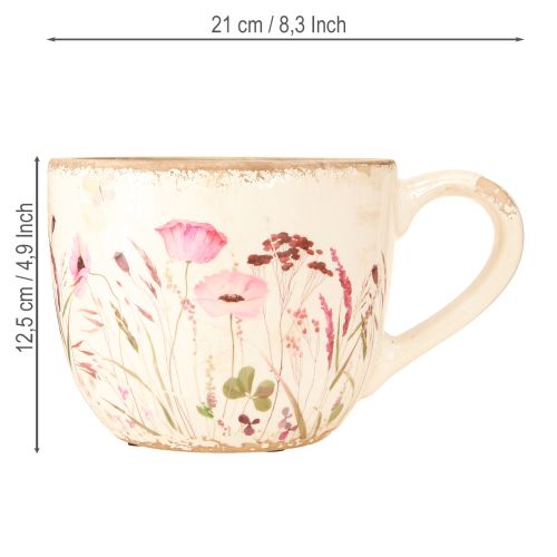 daiktų Dekoratyvinis puodelis keraminis aguonų spirgučių kremo spalvos 15cm×12,5cm