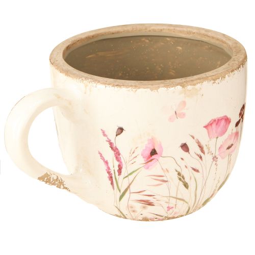daiktų Dekoratyvinis puodelis keraminis aguonų spirgučių kremo spalvos 15cm×12,5cm