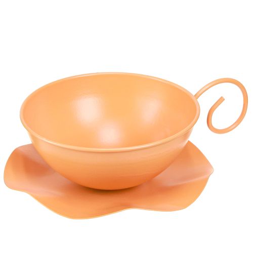 daiktų Dekoratyvinis puodelis Ø16cm H9cm su plokšteline metalo dekoracija oranžinė 2vnt
