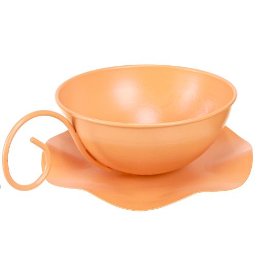 daiktų Dekoratyvinis puodelis Ø16cm H9cm su plokšteline metalo dekoracija oranžinė 2vnt