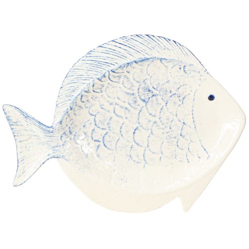 Dekoratyvinės lėkštės žuvytės keramikos stalo puošmena mėlyna balta 30×22cm
