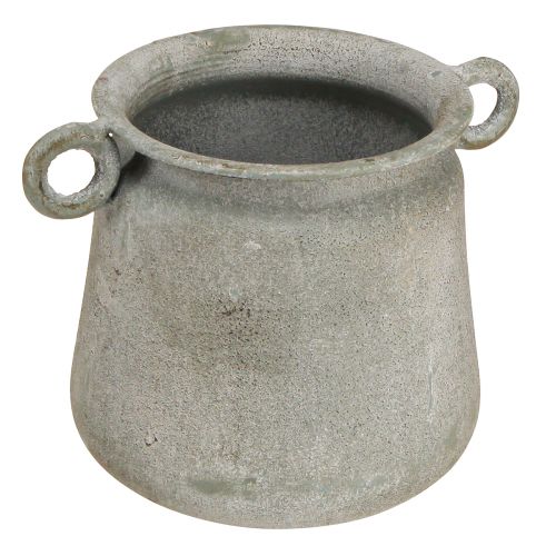 daiktų Dekoratyvinis senovinis vazonas metalinis su rankenomis pilkos spalvos H13,5cm