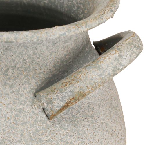 daiktų Dekoratyvinė vaza su rankenomis vintažinė vazonė metalinė pilka H13cm