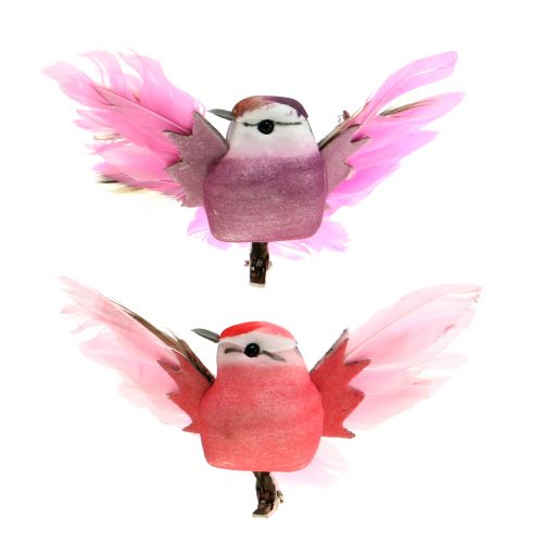 Floristik24 Dekoratyviniai paukščiai ant segtuko rožinė / violetinė 9cm 8vnt