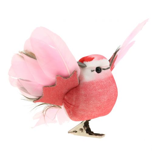 Floristik24 Dekoratyviniai paukščiai ant segtuko rožinė / violetinė 9cm 8vnt