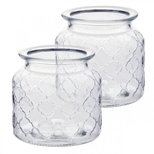 Floristik24 Dekoratyvinis žibinto deimantinis raštas, stiklinis indas, stiklinė vaza, žvakių dekoracija 2vnt